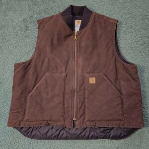 Carhartt Mens‎ 2XL Duck Detroit Vest Brown Quilted Lined Zip Front Workwear Warm
